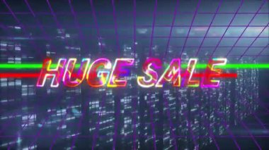 Renkli neon ışıklı büyük indirimli animasyon şebekesi desenli. İndirim, promosyon, reklam, kentsel, dijital, canlı