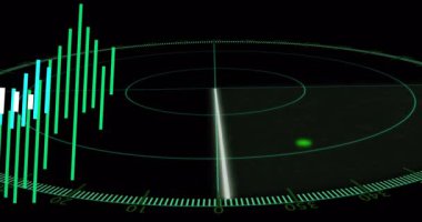 Daire şeklinde yeşil ve mavi veri çubuklarını gösteren radar ekranının animasyonu. dijital, teknoloji, navigasyon