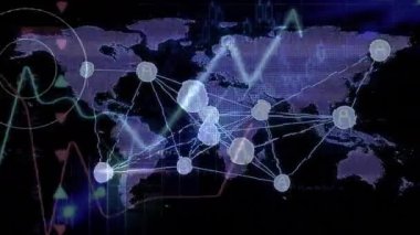 Dünya haritası üzerinde bağlantı ve veri işleme animasyonu ağı. Teknoloji, ağ, dijital, bağlantı, küresel, iletişim