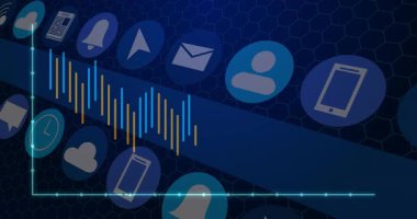 Bulut simgeleri, haberler ve dalgalı veri grafik animasyonu bildirimleri. Analizler, dijital, tahmin, bilgi, teknoloji, istatistik