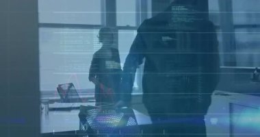 El sıkışmalar, finansal veri işleme animasyon örtüşen iş profesyonelleri. tokalaşma, ortaklık, işbirliği, finans, dijital, takım çalışması