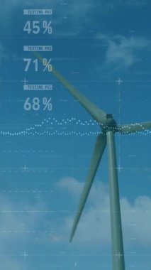 Mavi arka planda istatistik ve veri işleme animasyonu. Çevre, yenilenebilir enerji ve sürdürülebilirlik kavramı dijital olarak oluşturulmuş video.