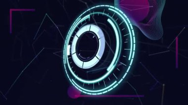 Okulda, parlak dairesel elementlerle fütürist dijital arayüzün animasyonu. Teknoloji, yenilik, siber, sanal, arayüz tasarımı, elektronik