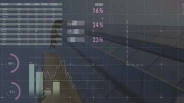 Veri analizlerinin animasyonu ve modern mimari altyapı üzerine küresel istatistikler. teknoloji, mimari, dijital, fütüristik, yenilik