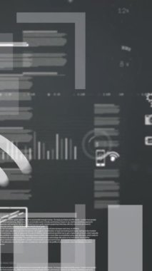 Siyah arkaplan üzerinde veri işleme animasyonu. küresel finansman, teknoloji ve dijital arayüz kavramı dijital olarak oluşturulmuş video.