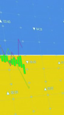 El ve Ukrayna bayrağı üzerinde veri işleme animasyonu. Ukrayna krizi ve uluslararası politika kavramı dijital olarak oluşturuldu.
