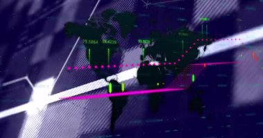 Küresel finansal verileri şamdan grafikleri ve dünya haritası animasyonlarıyla görselleştirmek. Finans, ekonomi, analiz, veri görselleştirme, borsa, ticaret