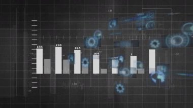 Fütürist elementlerle parlayan mavi dijital veri grafikleri ve grafiklerinin animasyonu. Teknoloji, veri görselleştirme, analitik, yenilik, siber, ağ