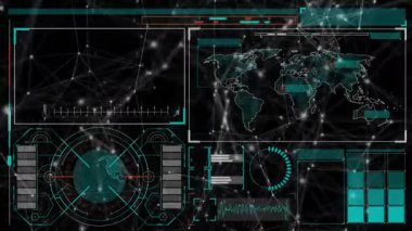 Veri işleme ve ağ bağlantılarıyla dijital dünya haritasının animasyonu. Teknoloji, yenilik, küresel, internet, siber güvenlik, bağlantı