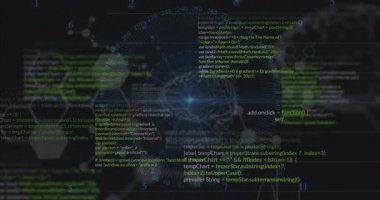 Grafikler ve sayılarla dijital kod ve veri görselleştirmesinin animasyonu. Teknoloji, analitik, istatistik, bilgisayar, fütürist, ağ