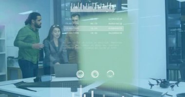 Animasyon üzerinde işbirliği, modern ofisteki dijital verileri analiz eden iş ekibi. Takım çalışması, işbirliği, yenilik, teknoloji, işyeri, strateji