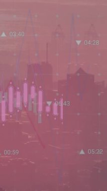 Çin bayrağı animasyonu ve şehir manzarası üzerinde işlenen veri. küresel iş, finans ve dijital arayüz kavramı dijital olarak oluşturulmuş video.