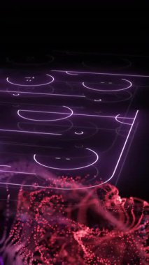 Neon pembe buz hokeyi pisti ve pembe ağların animasyonu. spor ve veri işleme kavramı dijital olarak oluşturulmuş video.