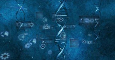 İkili kodlama ile DNA ipliği, animasyonda bilimsel verileri işlemek. Genetik, teknoloji, biyoteknoloji, veri analizi, biyoenformatik, araştırma