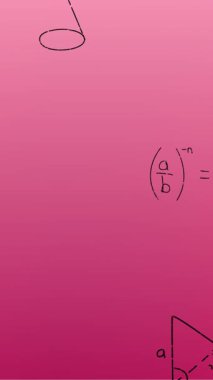 Pembe arka planda elle yazılmış matematiksel formüllerin animasyonu. Bilim, matematik ve öğrenme konsepti dijital olarak oluşturulmuş video.