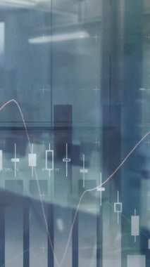 Ofis üzerinde istatistik ve finansal veri işleme animasyonu. iş, finans ve veri işleme kavramı dijital olarak oluşturulmuş video.