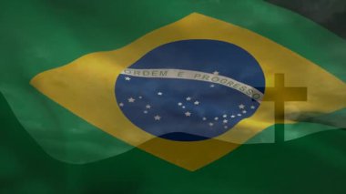 Yeşil arka plan animasyonunda çapraz sembollü Brezilya bayrağı sallıyor. Ulusal, hareketli, vatansever
