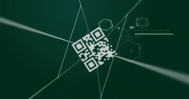 Yeşil dijital arka planda kimyasal yapıları olan QR kodu animasyonu andırıyor. Teknoloji, biyoteknoloji, kodlama, yenilik, gelecekçi, bilim