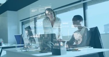 Dijital veri analizleri, modern ofis ortamındaki iş adamları. teknoloji, işbirliği, takım çalışması, finans, şirket, strateji