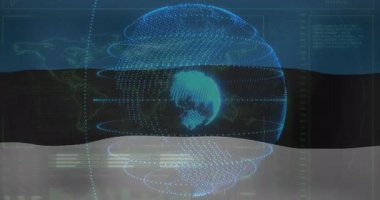 Mavi veri noktaları ve ağ bağlantılarıyla çevrili dijital dünya. Teknoloji, fütüristik, yenilik, siber uzay, iletişim, küresel