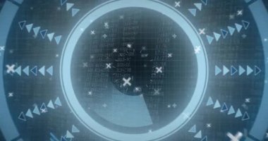 Dairesel şablonlar ve ikili kodlarla gelecek dijital arayüzün animasyonu. Teknoloji, sanal, veri, yenilik, siber, tasarım