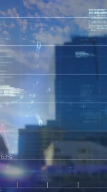 Şehirdeki finansal grafiklerin ve verilerin animasyonu. küresel finans, ekonomi ve teknoloji konsepti dijital olarak oluşturulmuş video.