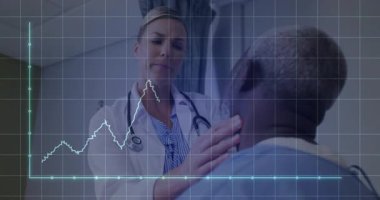 Hastaya danışmanlık, hastanede kalp atış hızı grafiğini kullanarak doktor. Sağlık, danışma, kardiyoloji, tanı, tıp, teknoloji