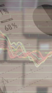 Boş bir depoda finansal veri işleme animasyonu. küresel sevkiyat, dağıtım ve bağlantılar konsepti dijital olarak oluşturulmuş video.