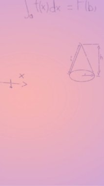 Mor arkaplan üzerinde el yazısıyla yazılmış matematiksel formüllerin animasyonu. Bilim, matematik ve öğrenme konsepti dijital olarak oluşturulmuş video.