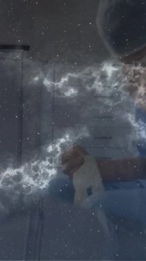 Hastanedeki üzgün beyaz kadın hemşire yerine uzayın animasyonu. zihinsel sağlık farkındalığı haftası ve dijital olarak üretilen video konsepti.