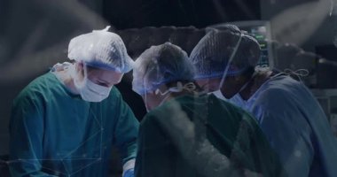 Ameliyathanede ameliyat, dijital animasyon kullanan cerrahlar. tıbbi, teknoloji, yenilik, sağlık hizmetleri, fütürist, doktorlar