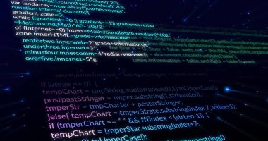 Veri işleme görüntüsü ve siyah arkaplan üzerindeki ışık noktaları. Küresel iş ve dijital arayüz kavramı dijital olarak oluşturulmuş görüntü.