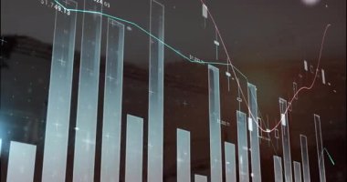 Okuldaki pazar eğilimlerini gösteren finansal grafiklerin ve veri tablolarının animasyonu. İş, finans, ekonomi, analitik, istatistik, sınıf