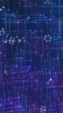 Donanma arka planında ışıklarla hareket eden moleküllerin animasyonu. renk, hareket, bilim, teknoloji ve dijital arayüz kavramı dijital olarak oluşturulmuş video.