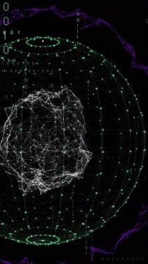 Siyah arkaplanda veri işleme ve şekillerin animasyonu. küresel teknoloji ve dijital arayüz kavramı dijital olarak oluşturulmuş video.