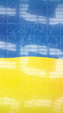 Ukrayna bayrağı üzerinde zincirlerin ve şekillerin canlandırılması. Ukrayna krizi ve uluslararası politika kavramı dijital olarak oluşturuldu.