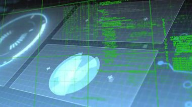 Animasyon ve yeşil kodlama elementleri ile geleceksel dijital arayüz gösteriliyor. teknoloji, yenilik