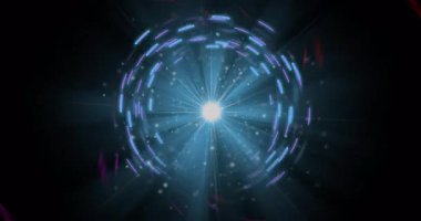 Parlak merkezli ve dinamik ışık desenli renkli girdap animasyonu. Soyut, hareketli, enerjik, hareketli, spiral, aydınlık