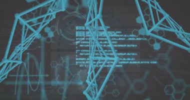 Animasyon tasarımında verileri işleyen mavi geometrik yapılarla dijital arayüz. Teknoloji, fütüristik, soyut, ağ, yenilik, bağlantı