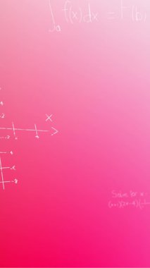 Pembe arka planda elle yazılmış matematiksel formüllerin animasyonu. Bilim, matematik ve öğrenme konsepti dijital olarak oluşturulmuş video.