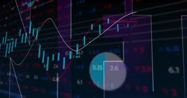 Okul ortamında finansal grafikleri veri görselleştirmesiyle kaplayan NFT animasyonu. Engelleme zinciri, kripto para birimi, yatırım, analitik, veri bilimi, dijital para birimi