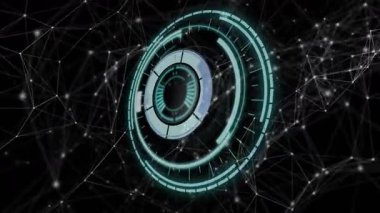 Fütürist arayüzdeki ağ bağlantıları üzerinden parlayan dairesel elementlerin animasyonu. teknoloji, dijital, siber, soyut, yenilik