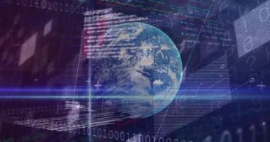 Küresel teknoloji ağını gösteren dijital veri ve grafiklerle Dünya 'nın animasyonu. communication, connectivity, futuristic, virtual, innovation