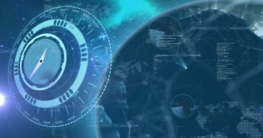 Dijital veri işleme görüntüsü. Dijital olarak oluşturulmuş küresel bağlantılar, hesaplama ve veri işleme kavramı.