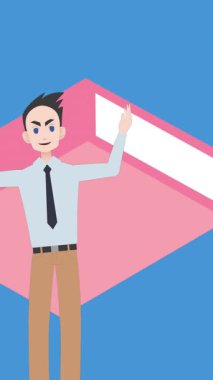 Kitap simgeleri üzerinde konuşan bir adamın animasyonu. Ulusal danışmanlık ayı ve dijital olarak oluşturulan kutlama konsepti.