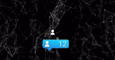 Dijital arkaplanda ağ bağlantılarının animasyonu ve kullanıcı bilgilendirme simgesi gösteriliyor. Teknoloji, bağlantı, iletişim, ağ, arayüz, internet