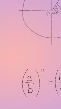Pembe arka planda elle yazılmış matematiksel formüllerin animasyonu. Bilim, matematik ve öğrenme konsepti dijital olarak oluşturulmuş video.