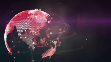 Küresel bağlantı için parlak pembe ve yeşil çizgileri olan dijital küreyi canlandırmak. Teknoloji, ağ oluşturma, fütüristik, siber alan, soyut, yenilik