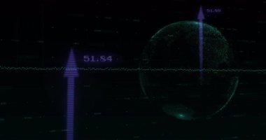 Artan veri okları ve sayısal değerlerle dijital dünyanın animasyonu. Küresel, analitik, teknoloji, gelecek, ilerleme, bilgi