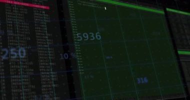Ekranda yeşil kaplamalı bilgisayar kodu ve veri işleme animasyonu. Teknoloji, kodlama, programlama, dijital, sanal
